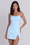 Strapless Bodycon Ruched White Graduation Dress with Slit