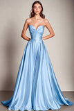 Navy Sweetheart Satin A Line Long Evening Dress