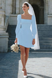 Ivory A-Line Square Neckline Satin Engagement Dress