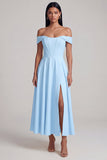 A-Line Off the Shoulder Yellow Corset Maxi Dress with Slit