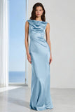 Coffee Bateau Neck Sheath Long Bridesmaid Dress