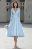 A-Line Ivory V-Neck Midi Engagement Dress