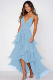 Ruffled Tiered Red Chiffon Spaghetti Straps Formal Dress