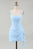 Ivory Corset Square Neck Ruched Bodycon Mini Graduation Dress with Ruffles