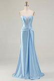 Strapless Mermaid Dark Green Corset Long Prom Dress with Sash