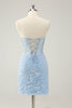 Load image into Gallery viewer, Light Blue Corset Sequins Sweetheart Short Tight Graduation Dress with Lace-up Back