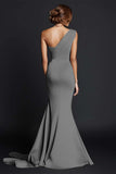 Khaki Mermaid One Shoulder Long Formal Dress