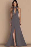 Black Halter Cut Out Mermaid Gala Dress with Slit