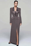 Black Peak Lapel Double Breasted Women's Blazer Dress with Slit
