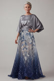 Sparkly Navy A Line 3/4 Sleeves Mother of the Bride Dress with Sequins