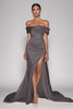Load image into Gallery viewer, Champagne Off The Shoulder Satin Long Mermaid Formal Dress with Slit