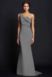 Khaki Mermaid One Shoulder Long Formal Dress