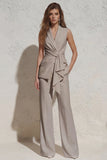 White Notched Lapel Ruched Slim Fit Women's Work Suit