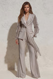 White Notched Lapel Ruffled Slim Fit Women Suit