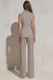 White Notched Lapel Ruched Slim Fit Women's Work Suit
