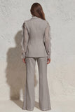 White Notched Lapel Ruffled Slim Fit Women Suit