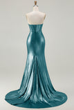 Metallic Dark Golden Beaded Corset Strapless Long Prom Dress
