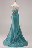 Fuchsia Mermaid Cut Out Pleated Satin Bowed Long Prom Dress with Slit