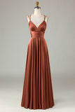 A-Line Sleeveless Olive Long Bridesmaid Dress