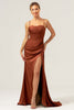 Load image into Gallery viewer, Martini Mermaid Spaghetti Straps Corset Satin Bridesmaid Dress with Slit