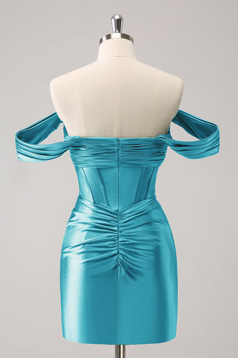 Dark Green Tight Off the Shoulder Corset Satin Graduation Dress