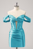 Load image into Gallery viewer, Dark Green Tight Off the Shoulder Corset Satin Graduation Dress