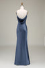 Load image into Gallery viewer, Dusty Blue Sheath Spaghetti Straps Satin Long Bridesmaid Dress