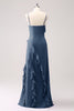 Load image into Gallery viewer, Tahiti Spaghetti Straps Chiffon Long Bridesmaid Dress with Ruffles