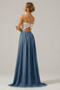Load image into Gallery viewer, Navy Boho Chiffon Long Bridesmaid Dress with Lace