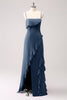 Load image into Gallery viewer, Tahiti Spaghetti Straps Chiffon Long Bridesmaid Dress with Ruffles