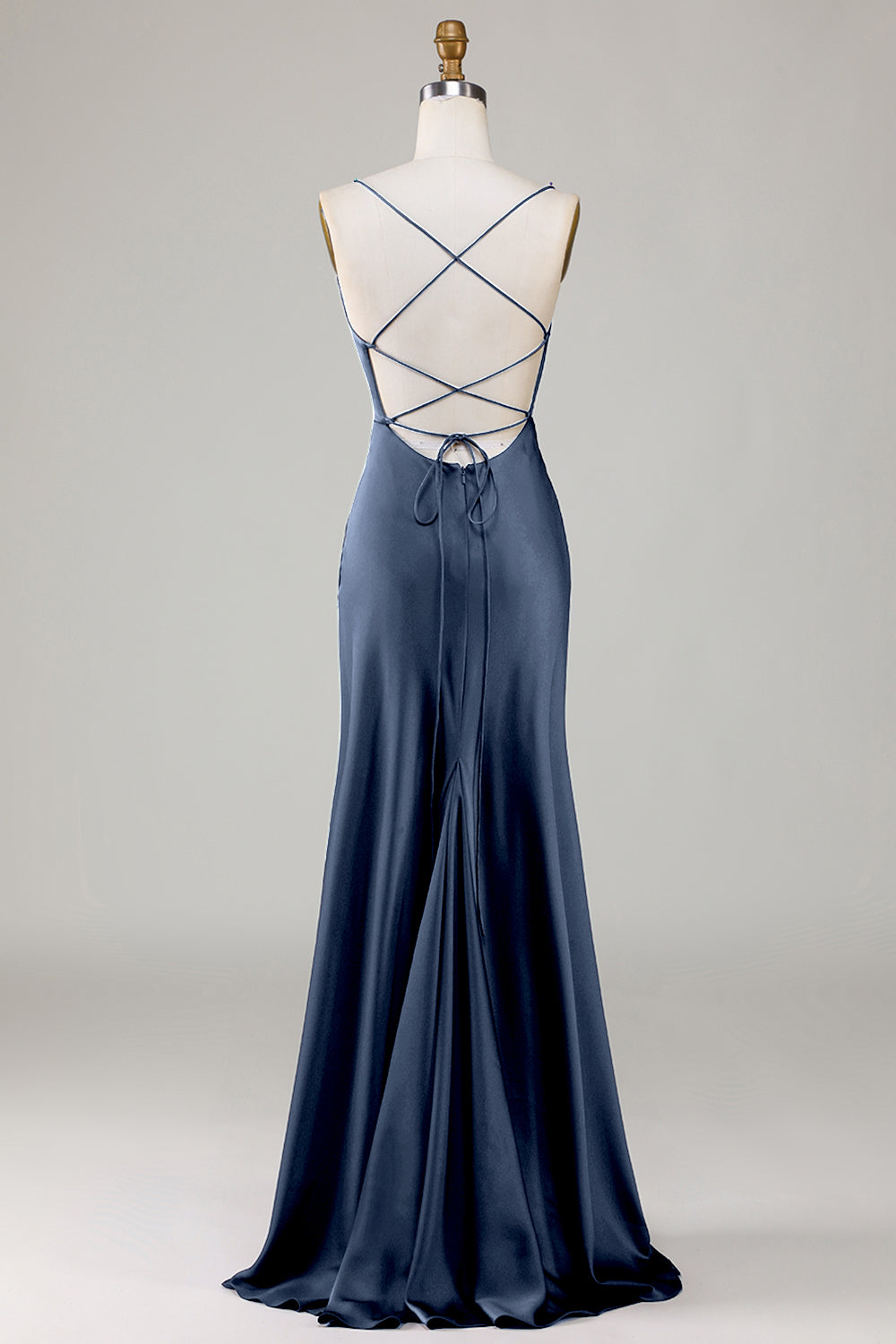 ZAPAKA Women Dusty Blue Satin Simple Prom Dress with Slit Lace-Up Back Long Party Dress ZAPAKA UK ZAPAKA Women Dusty Blue Satin Simple Prom Dress with Slit Lace-Up Back Long Party Dress ZAPAKA UK