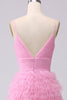 Load image into Gallery viewer, Pink Tiered Spaghetti Straps Princess Prom Dress with Slit