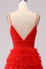 Load image into Gallery viewer, Red Tiered Spaghetti Straps Princess Prom Dress with Slit