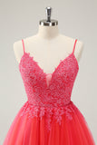 Cute Hot Pink A Line Spaghetti Straps Short Graduation Dress with Appliques