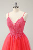 Load image into Gallery viewer, Cute Hot Pink A Line Spaghetti Straps Short Graduation Dress with Appliques