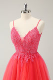 Cute Hot Pink A Line Spaghetti Straps Short Homecoming Dress with Appliques