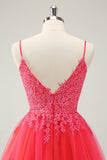 Cute Hot Pink A Line Spaghetti Straps Short Homecoming Dress with Appliques