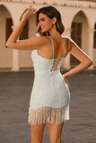 Sparkly Bodycon White Short Graduation Dress with Beading