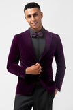 Dark Purple Peak Lapel Single Breasted Men's Blazer