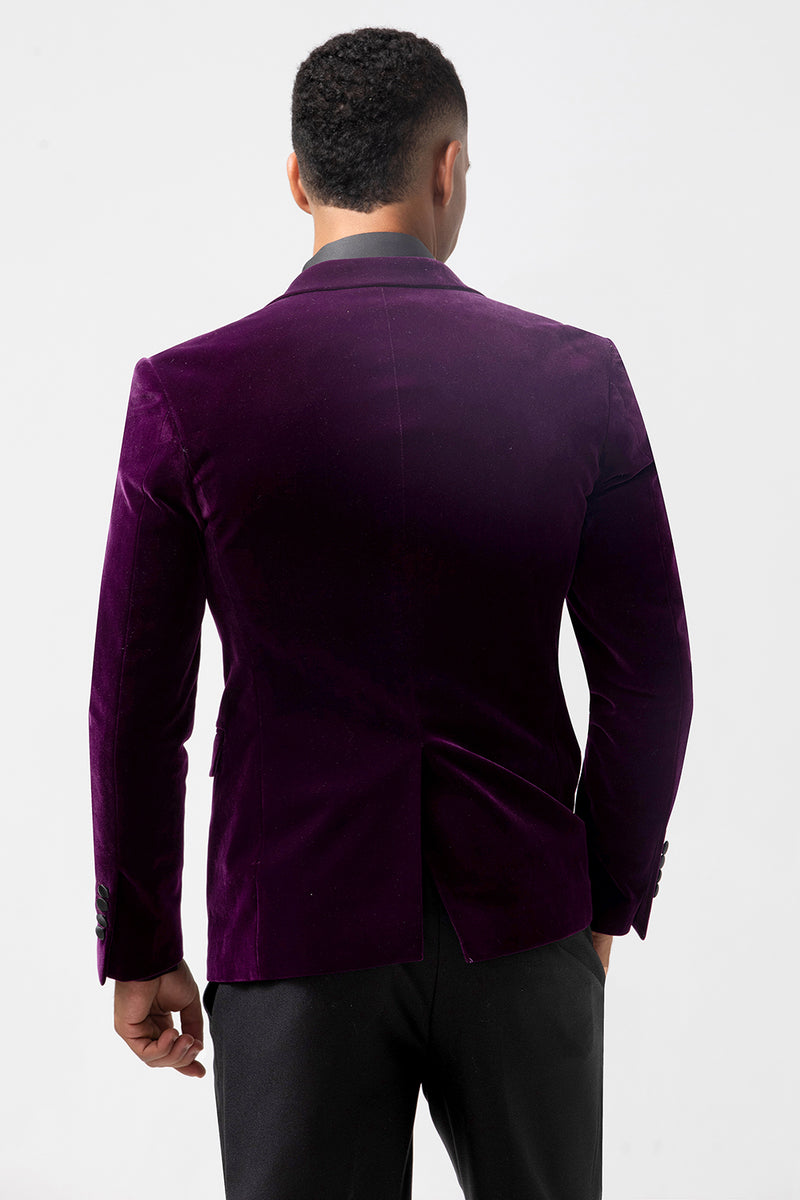 Load image into Gallery viewer, Dark Purple Peak Lapel Single Breasted Men&#39;s Blazer