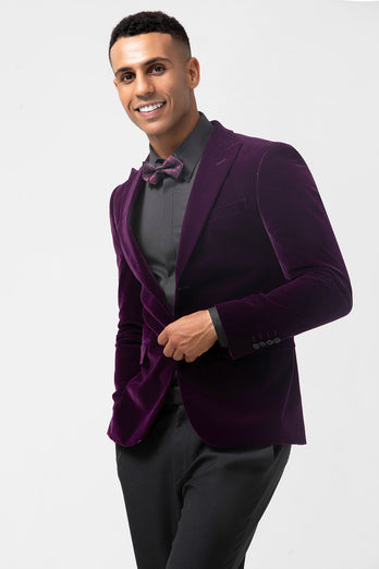 Dark Purple Peak Lapel Single Breasted Men's Blazer