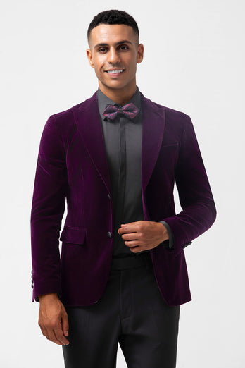 Dark Purple Peak Lapel Single Breasted Men's Blazer