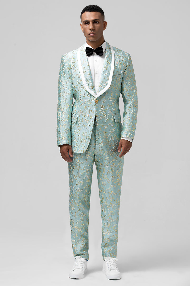 Load image into Gallery viewer, Mint Shawl Lapel Jacquard 2 Pieces Men&#39;s Prom Suits