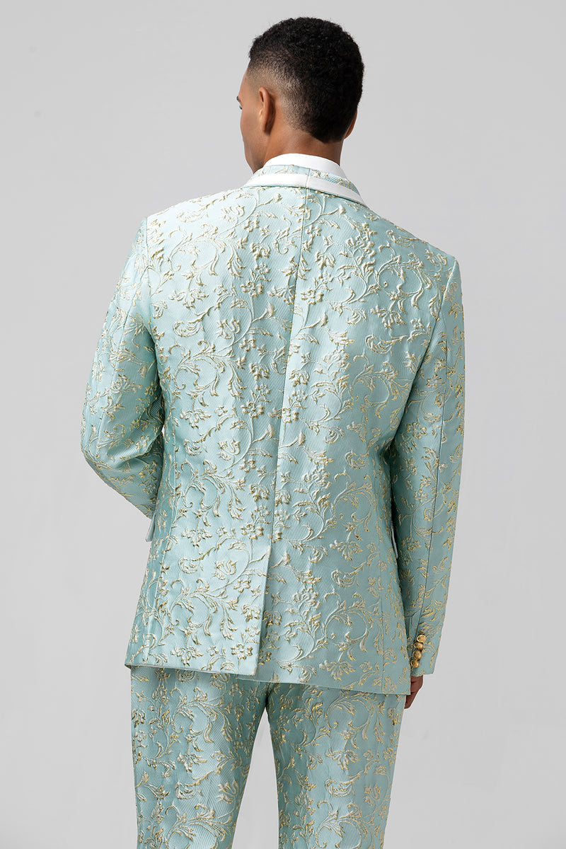 Load image into Gallery viewer, Mint Shawl Lapel Jacquard 2 Pieces Men&#39;s Prom Suits