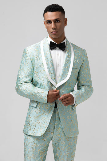 Mint Shawl Lapel Jacquard 2 Pieces Men's Prom Suits