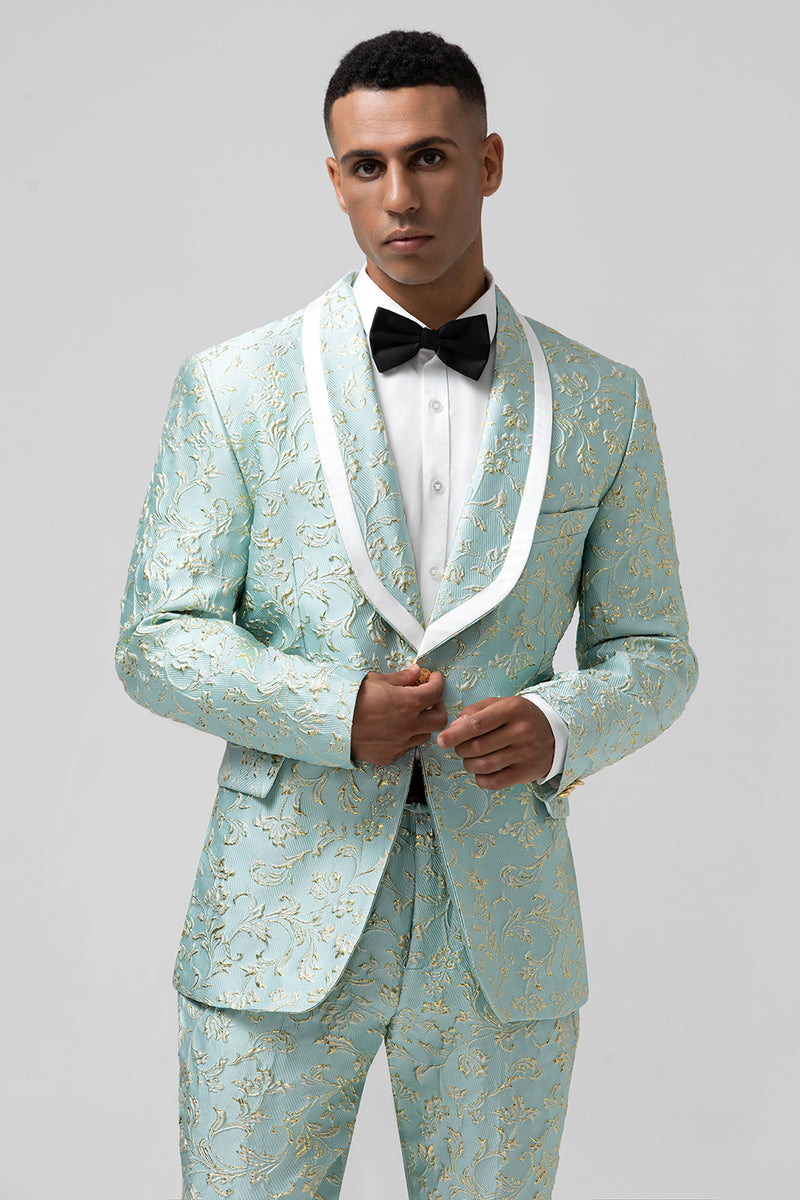 Load image into Gallery viewer, Mint Shawl Lapel Jacquard 2 Pieces Men&#39;s Prom Suits