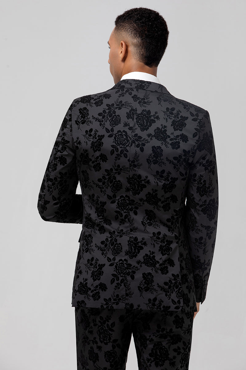 Load image into Gallery viewer, Black Peak Lapel 3 Pieces Floral Men&#39;s Suits