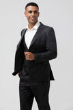 Black Peak Lapel Jacquard 3 Pieces Men's Suits