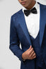 Load image into Gallery viewer, Dark Blue 3 Piece Peak Lapel Jacquard One Button Men&#39;s Prom Suits