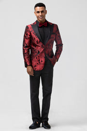 Red Peak Lapel One Button Floral Men's Blazer